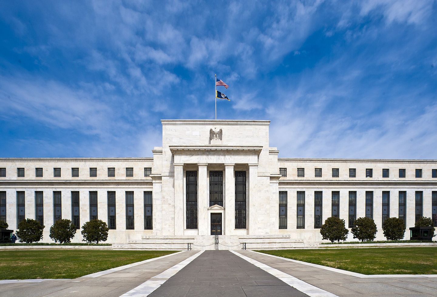 The white marble front of the Federal Reserve's Eccles Building in Washington.